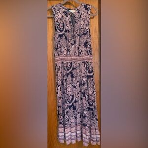 C&C California Blue & Pink Maxi Sundress Tie Neck